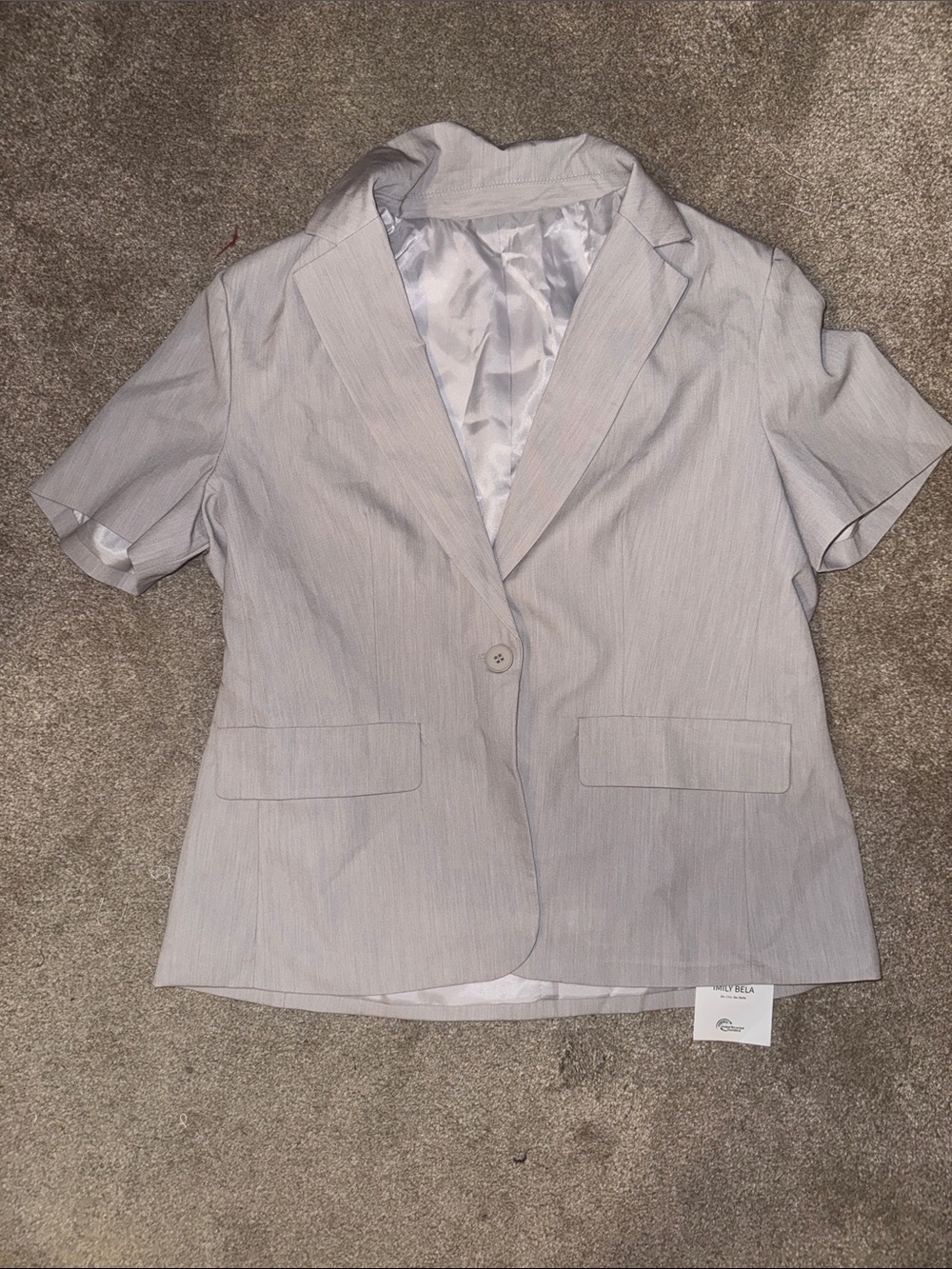 Women's Light Gray Short-Sleeve Blazer - Single Button